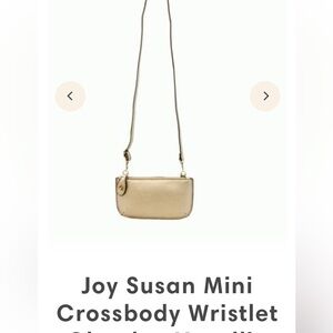 GUC Joy Susan crossbody wristlet handbag in metallic gold.
